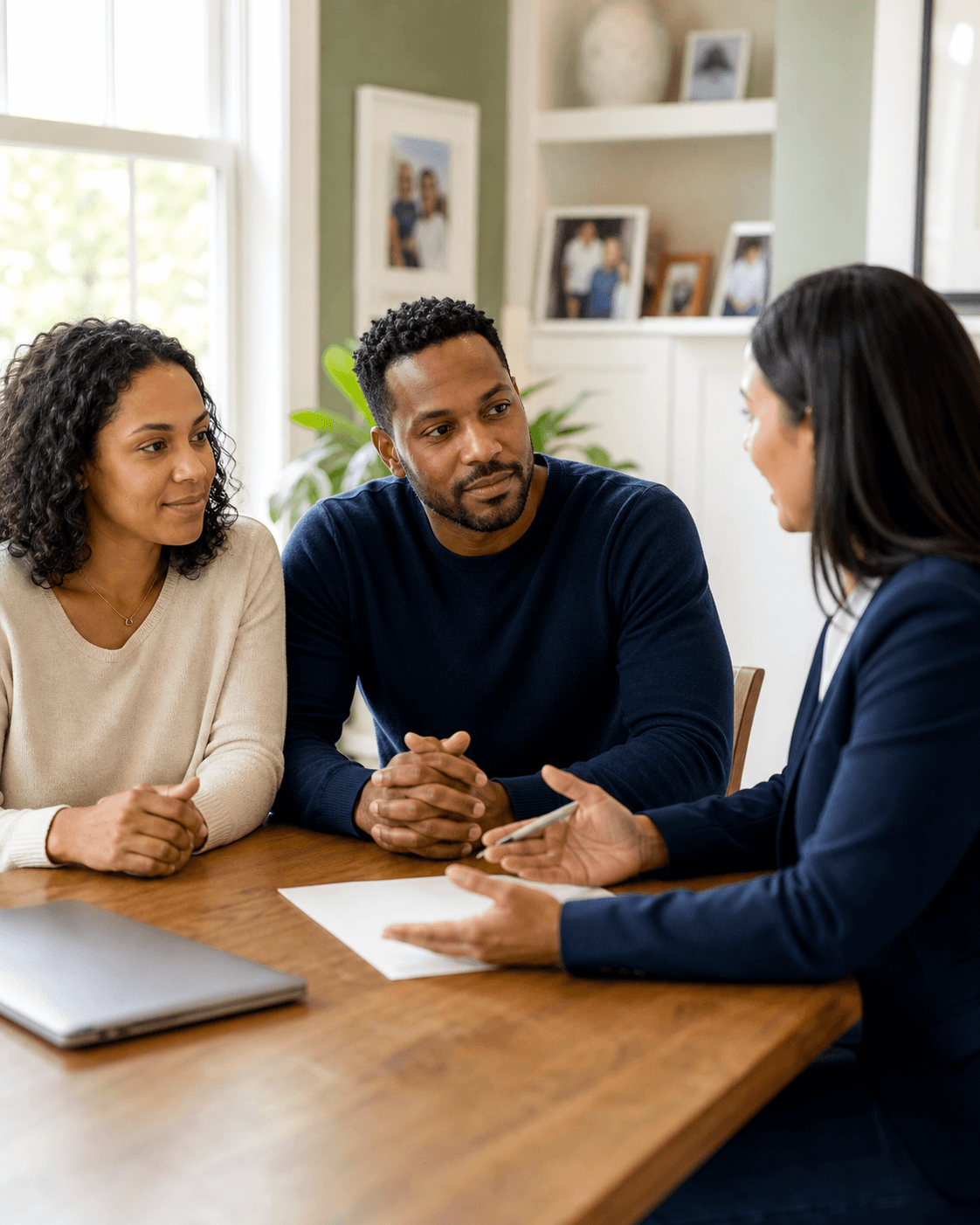 Life insurance advisor discussing family protection with a couple